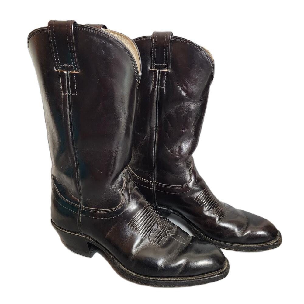 Olathe Men’s Brown Leather Cowboy Boots • Size 9 • Classic Western Stitching